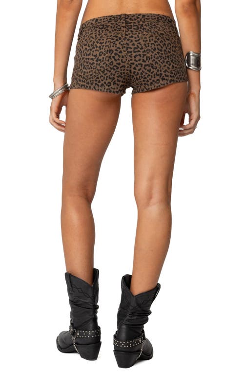 Edikted Leopard Print Low Rise Denim Micro Shorts In Leopard
