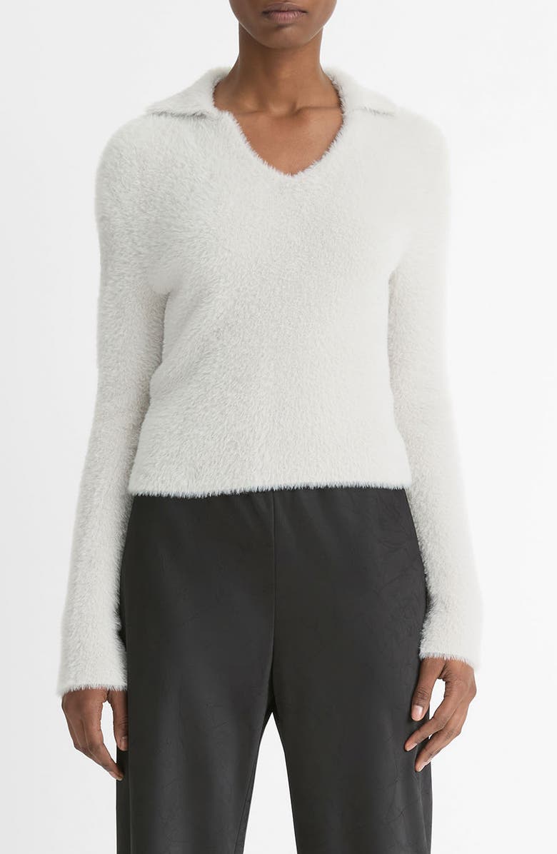 Vince Eyelash Polo Sweater, Main, color, Light Birch Stone