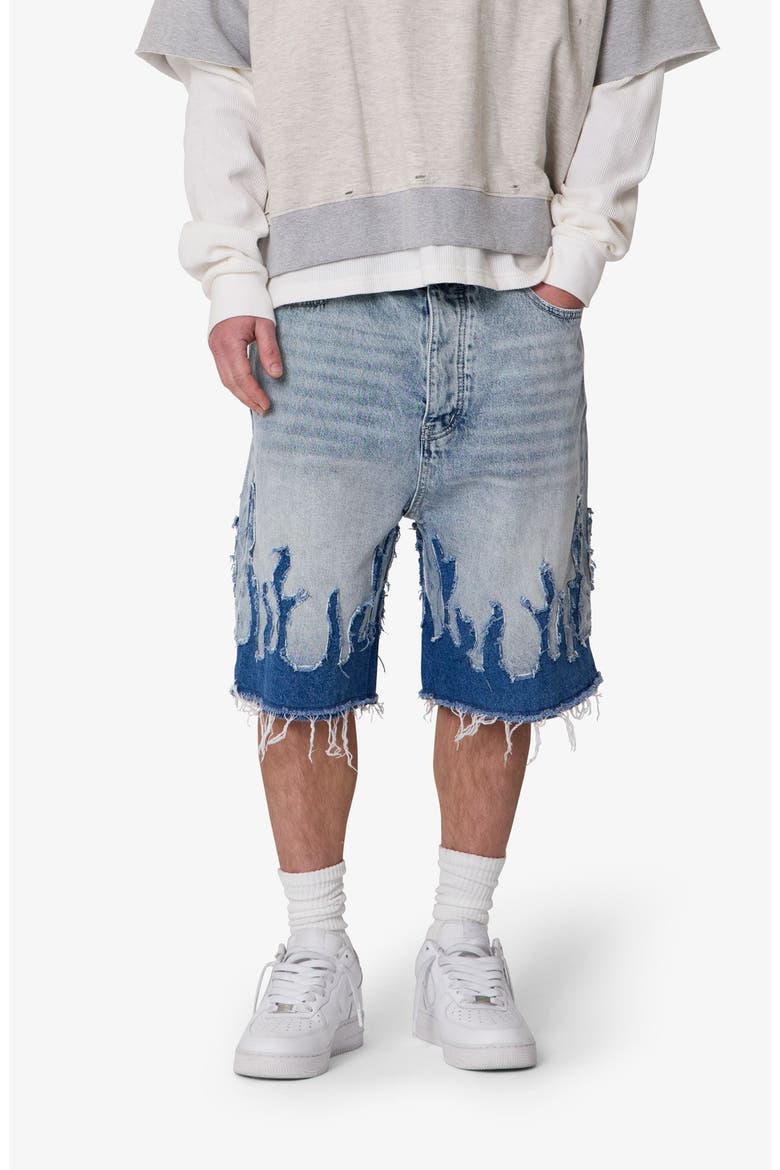 Flame Rip & Repair Denim Shorts, Alternate, color, BLUE