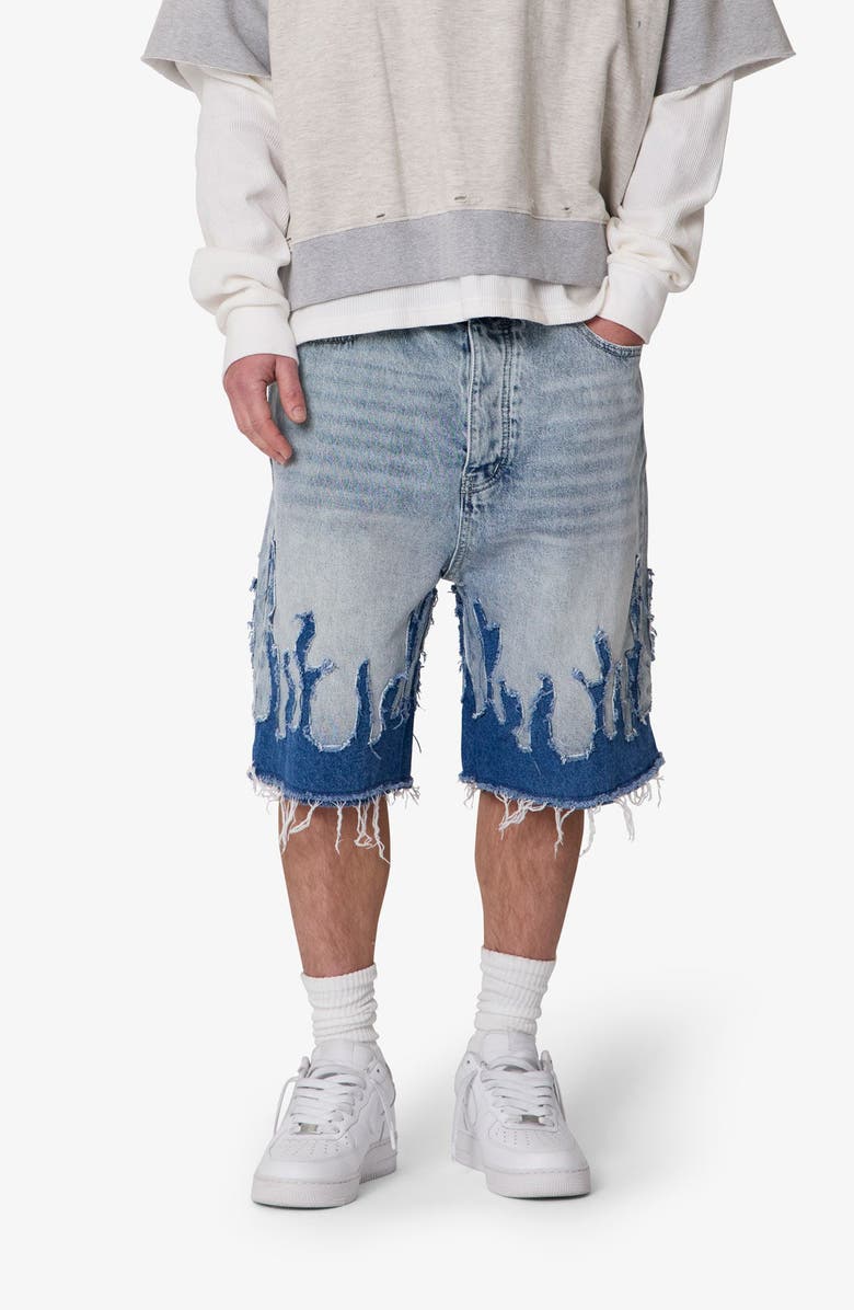 mnml Flame Rip & Repair Denim Shorts, Alternate, color,