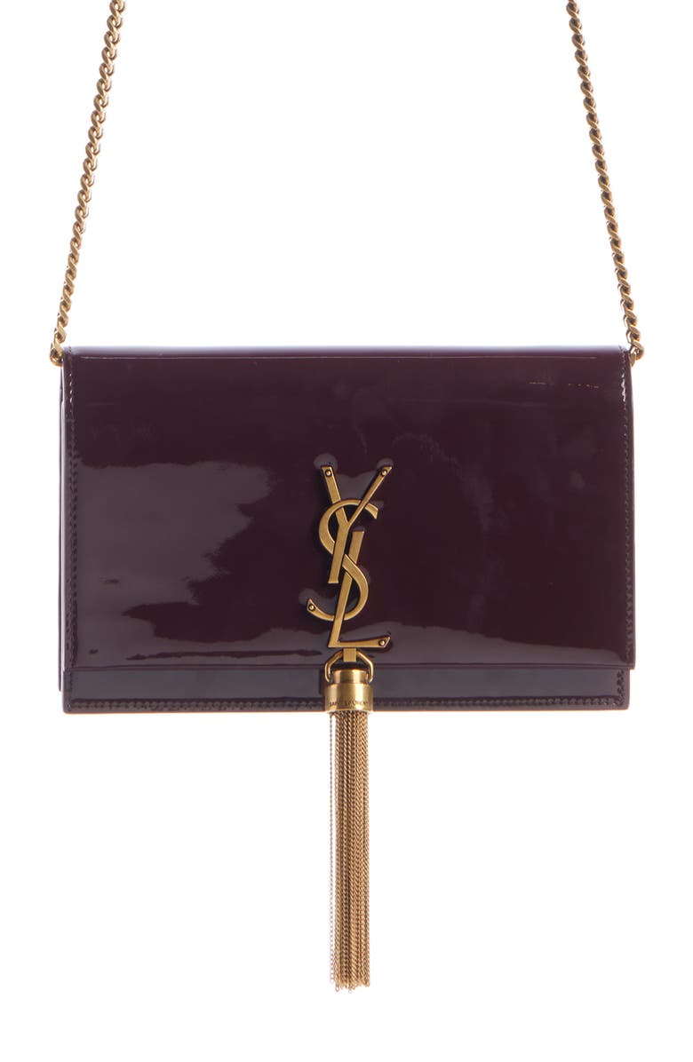 Saint Laurent Cassandre Kate Tassel Leather Wallet on a Chain, Main, color, Dark Red Wine