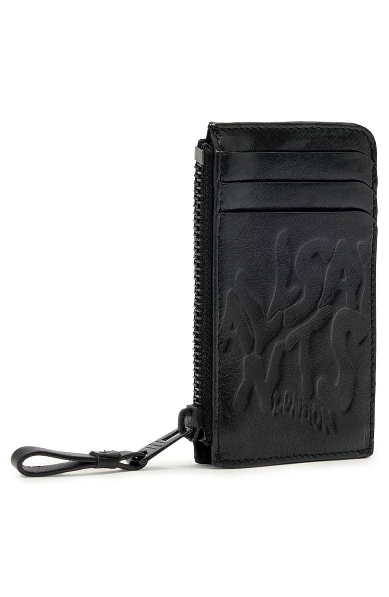 AllSaints Orlando Isamu Leather Zip Card Case, Alternate, color, Black