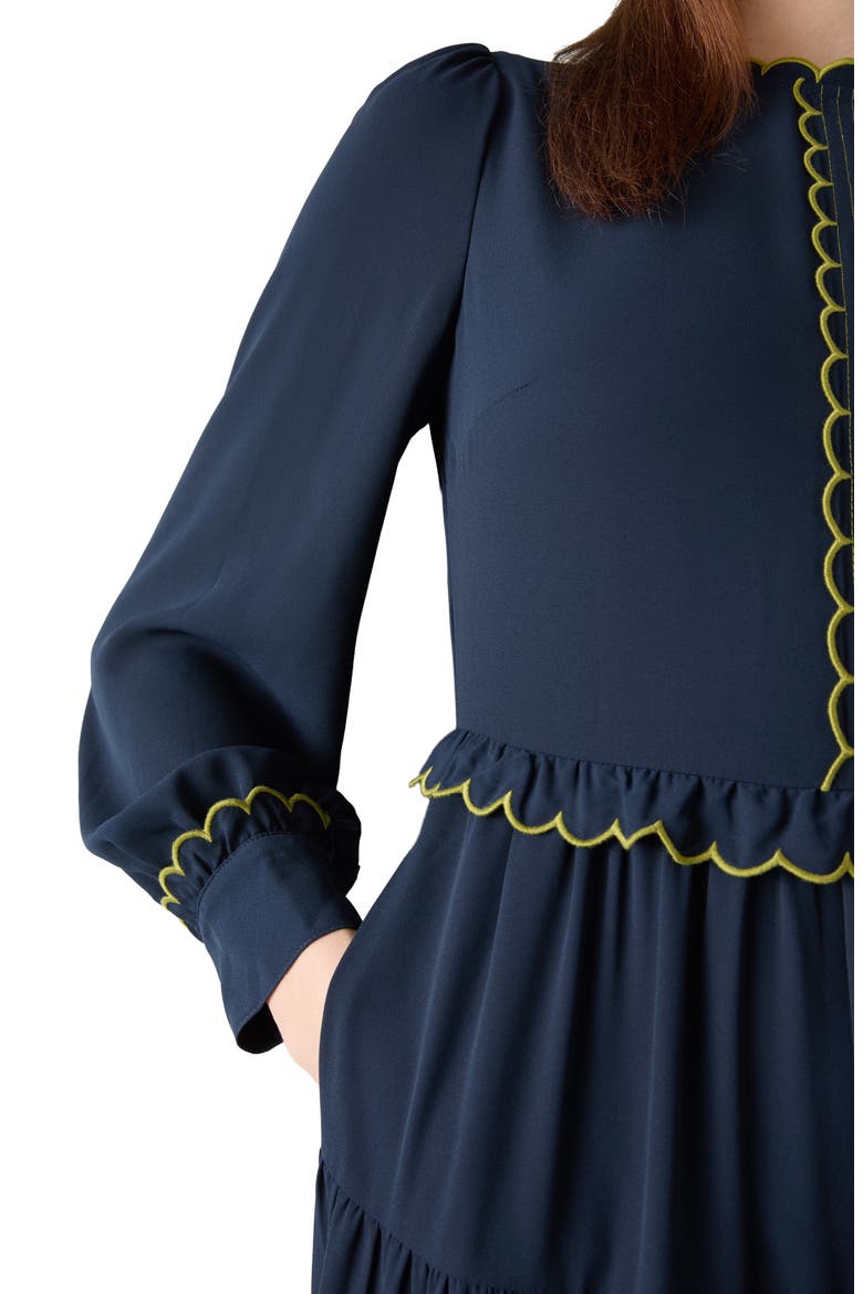 Carly Scallop Long Sleeve Tiered Maxi Dress, Alternate, color, NAVY MULTI