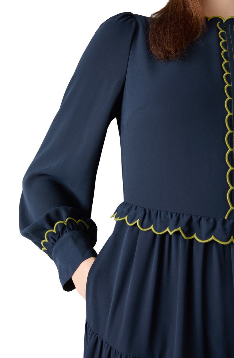 LK Bennett Carly Scallop Long Sleeve Tiered Maxi Dress, Alternate, color, Navy Multi