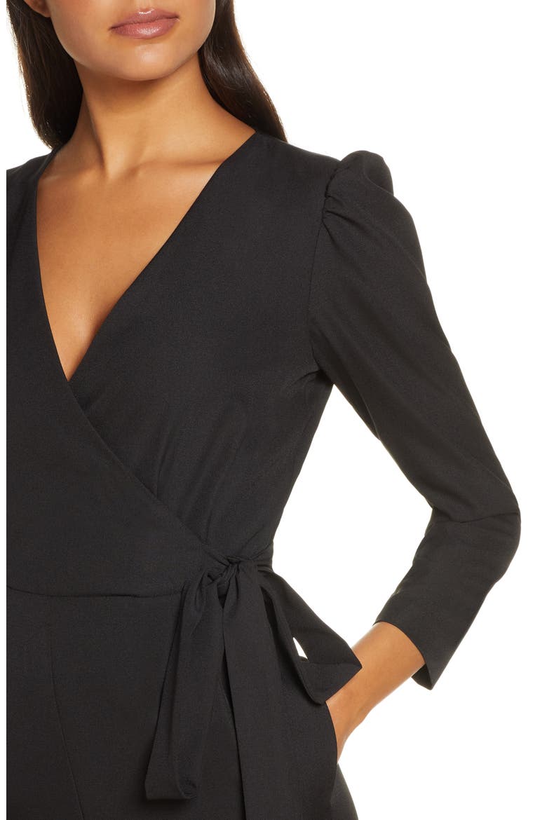 Long Sleeve Wrap Front Jumpsuit, Alternate, color, BLACK