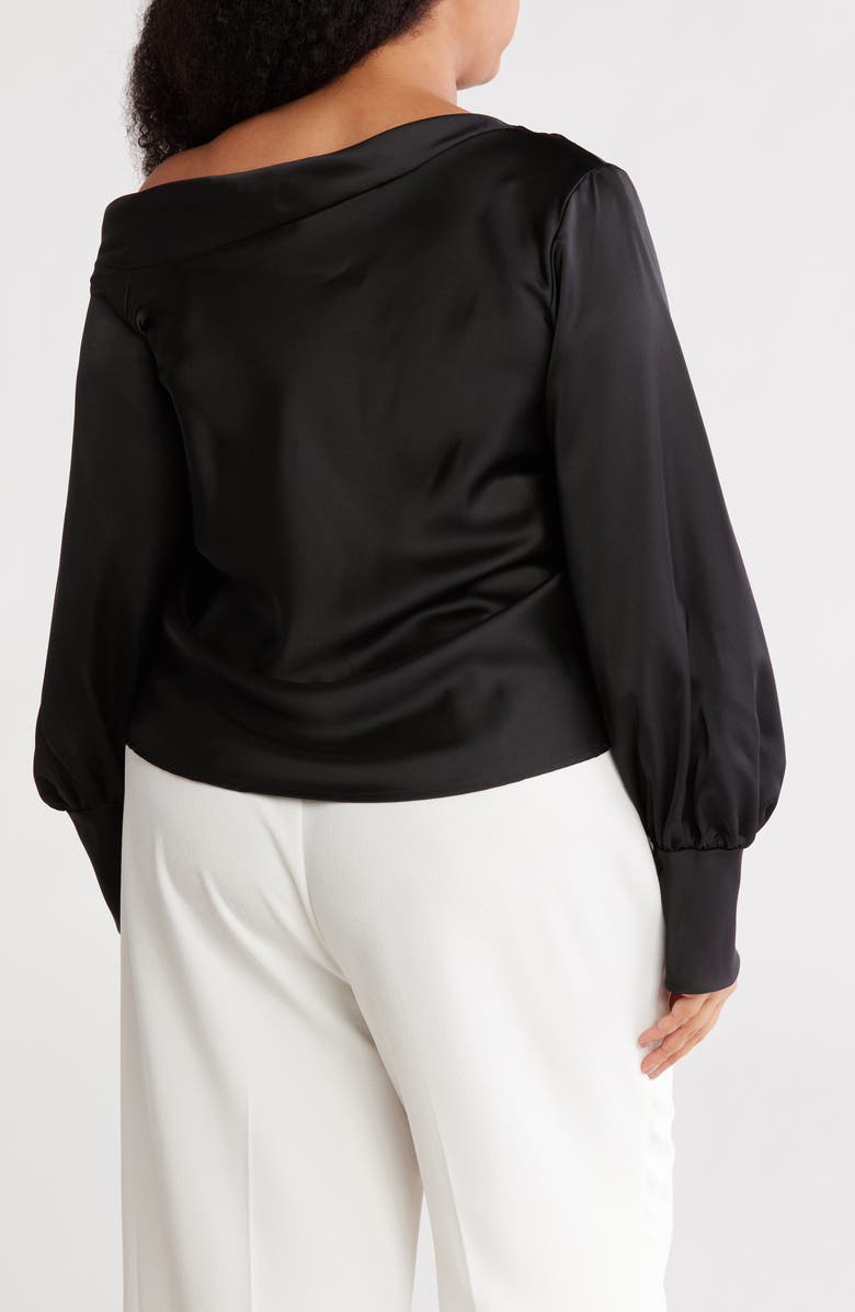 Renee C Drop Shoulder Satin Top, Alternate, color, Black