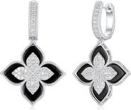 SUZY LEVIAN Pavé Cubic Zirconia Floral Drop Huggie Hoop Earrings