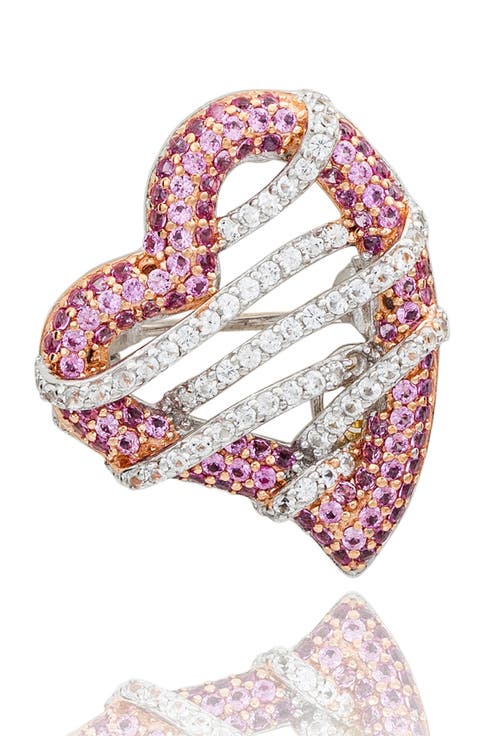 Two-Tone Pink & White Sapphire Heart Brooch