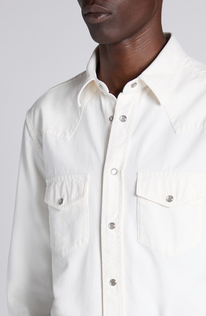 TOM FORD Peached Cotton Twill Western Shirt, Alternate, color, Aw004 Ivory