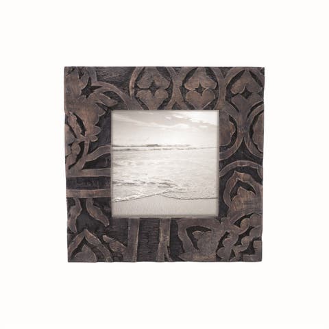 4x4 Dark Wood Carved Photo Picture Frame
