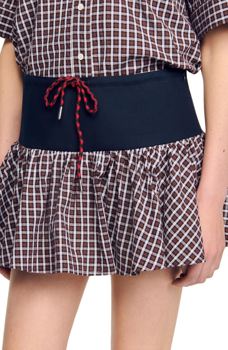 SANDRO Checked skort, Alternate, color, Brown