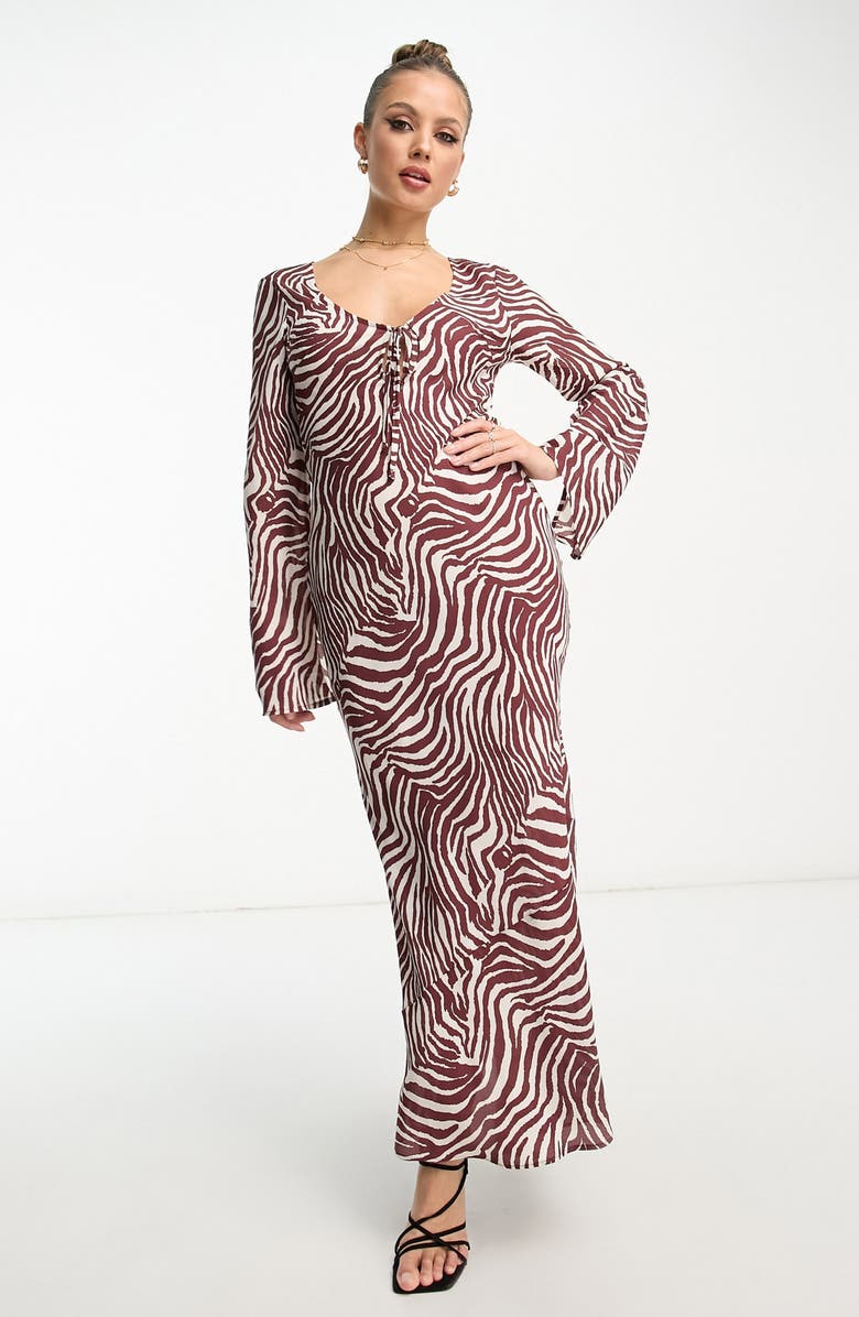 ASOS DESIGN Tie Front Long Sleeve Dress, Main, color,