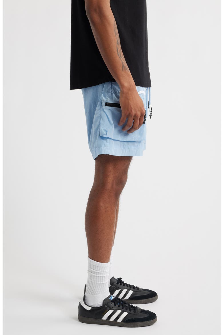 Running Dog Graphic Cargo Hiker Shorts, Alternate, color, CERULEAN BLUE