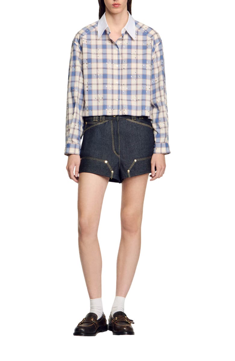 SANDRO Rhinestone check shirt, Alternate, color, 