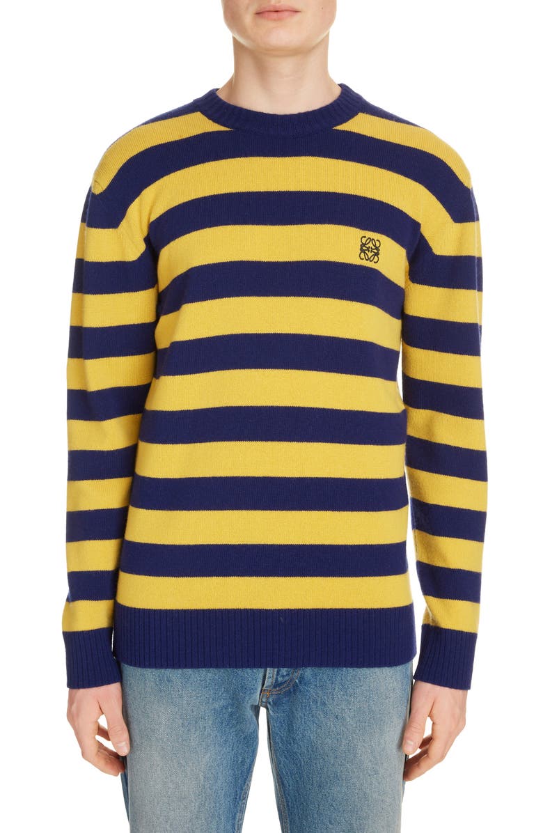 Loewe Anagram Crewneck Stripe Wool & Cashmere Sweater, Main, color,