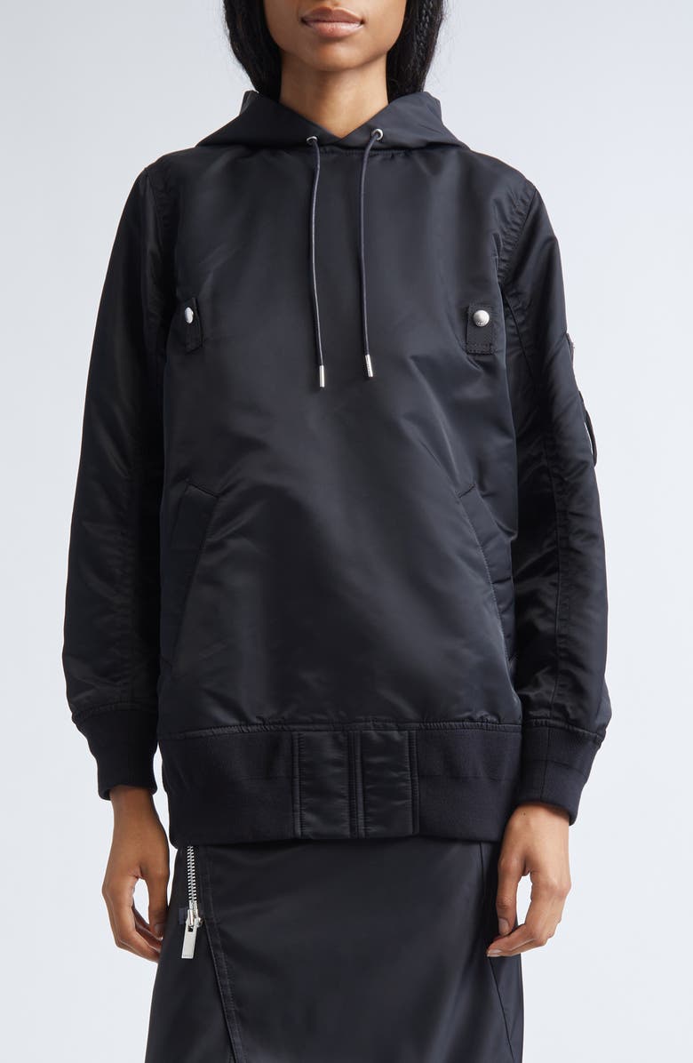 Sacai Nylon Twill Hoodie, Main, color, Black
