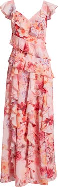 Eliza J Flutter Chiffon Maxi Dress