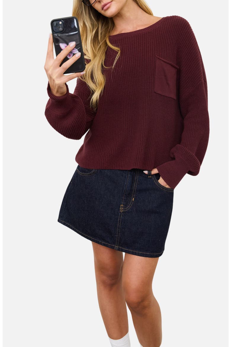 Chunky Relaxed Fit Cotton Sweater, Alternate, color, BURGUNDY