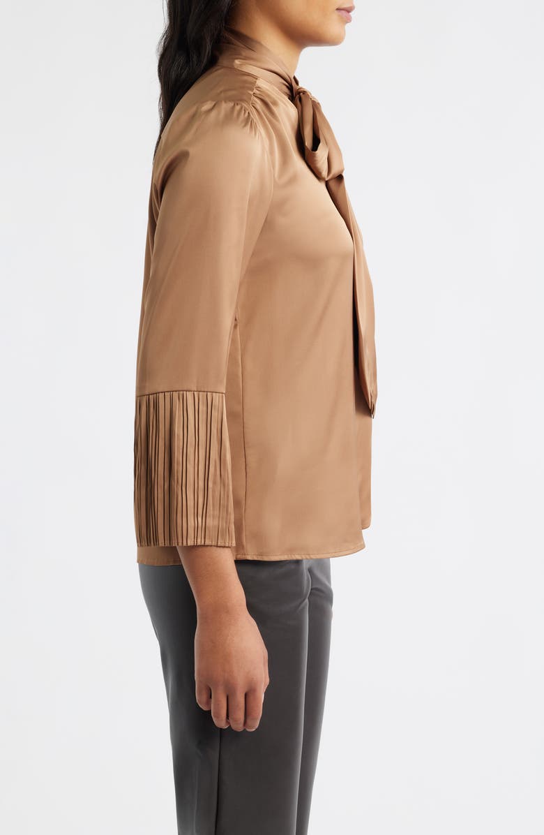 Anne Klein Pussybow Tie Satin Top, Alternate, color, Vicuna