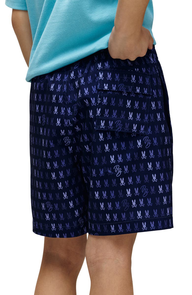 Psycho Bunny Kids' Ken Print Swim Trunks, Alternate, color, Evening Blue