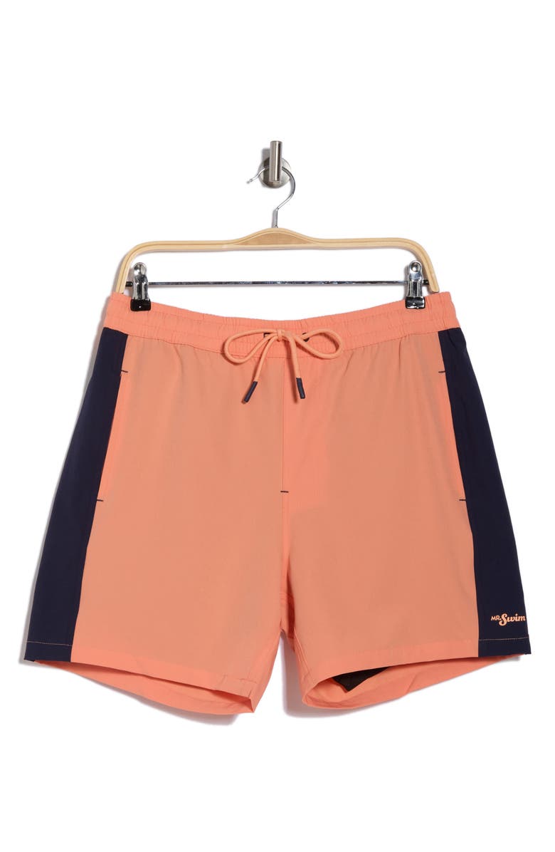 Mr.Swim Colorblock Stretch Compression Swim Shorts, Alternate, color, Papaya Punch