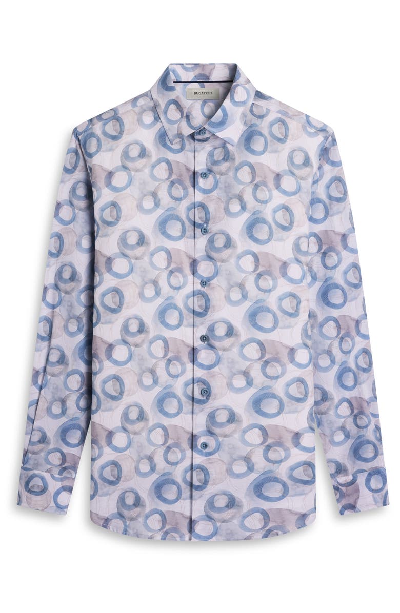 Bugatchi Julian Shaped Fit Cotton Button-Up Shirt, Alternate, color, Cobalt
