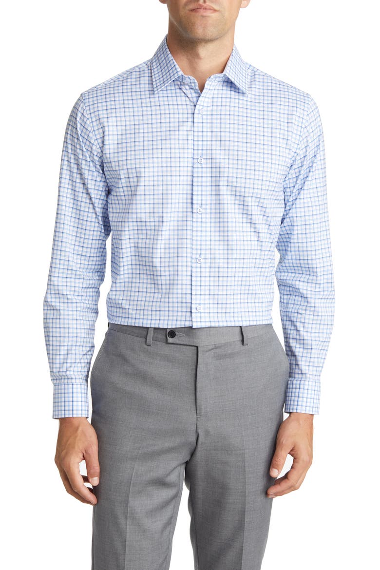 Trim Fit Plaid Dress Shirt, Main, color, NAVY