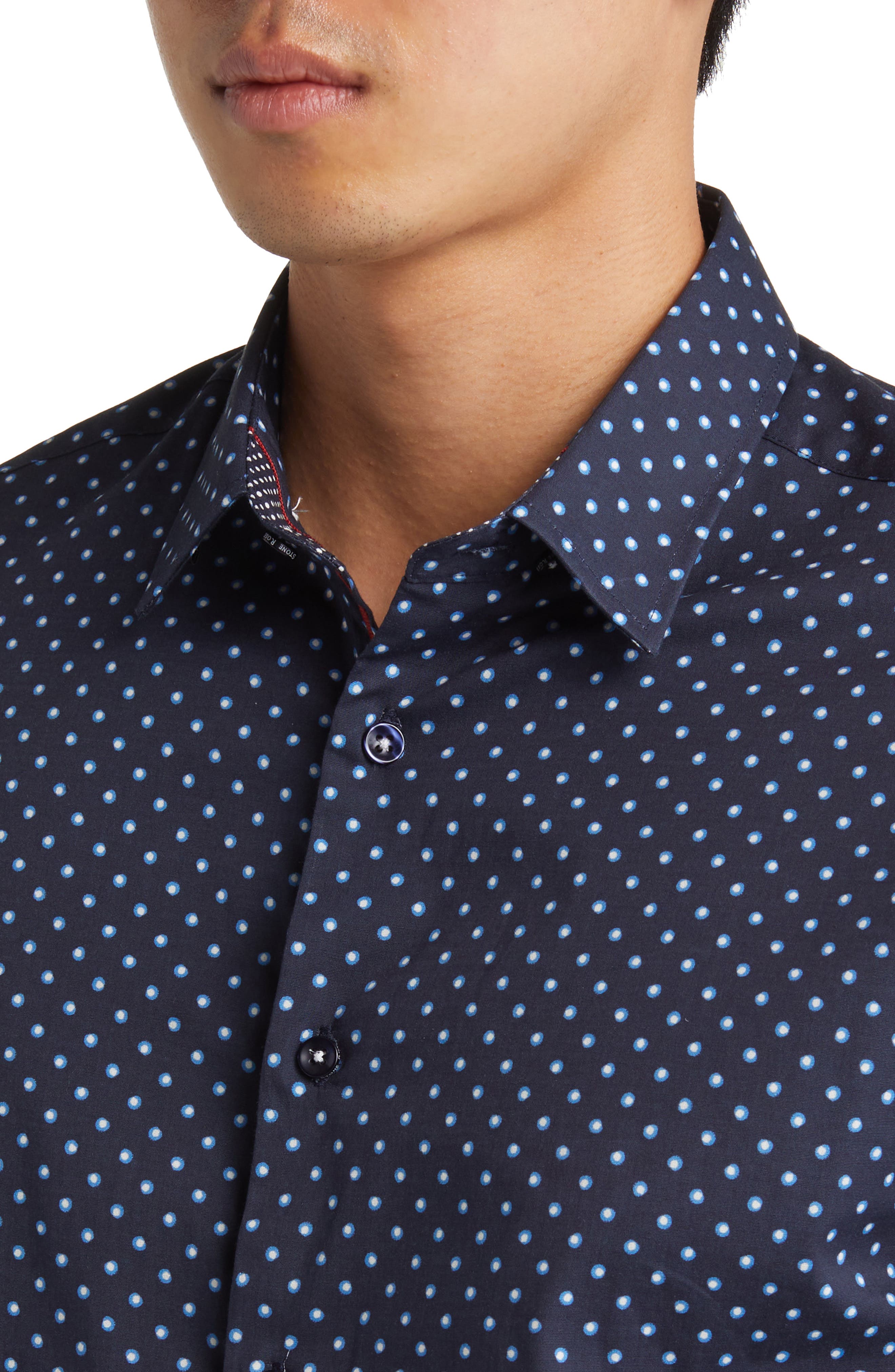 Painted Dot Print Stretch Cotton Button-Up Shirt - image 2