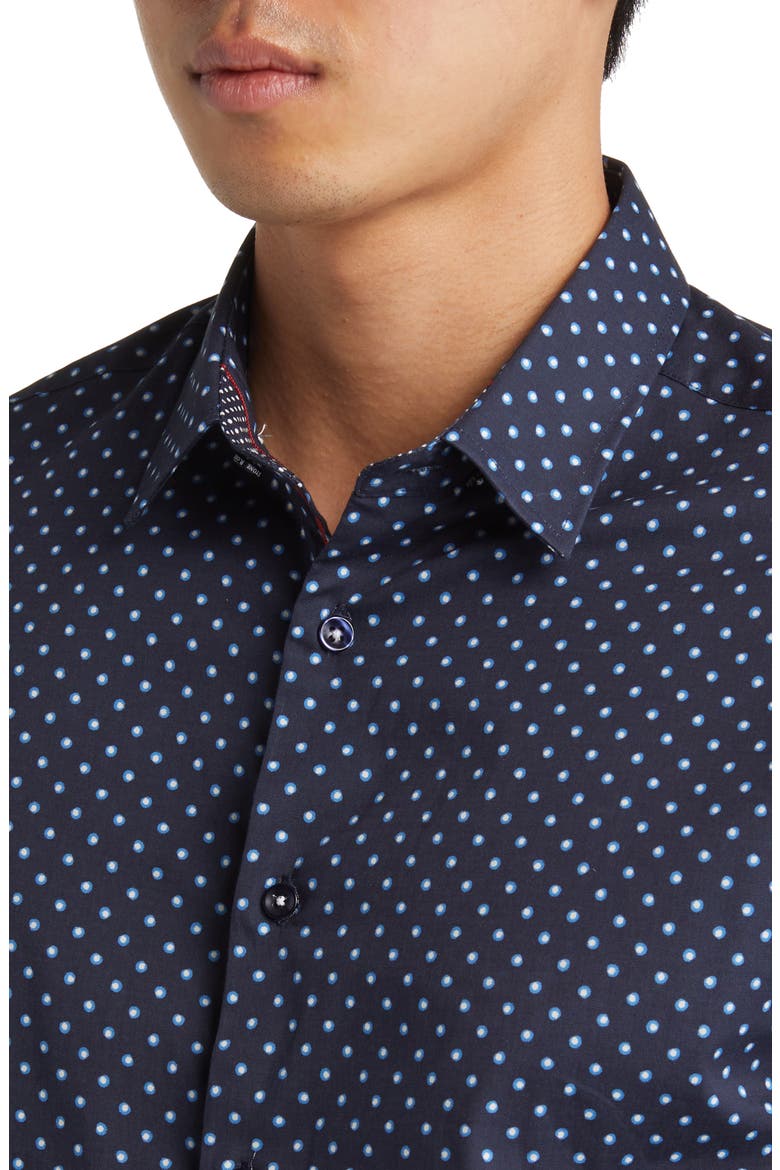Painted Dot Print Stretch Cotton Button-Up Shirt, Alternate, color, NAVY