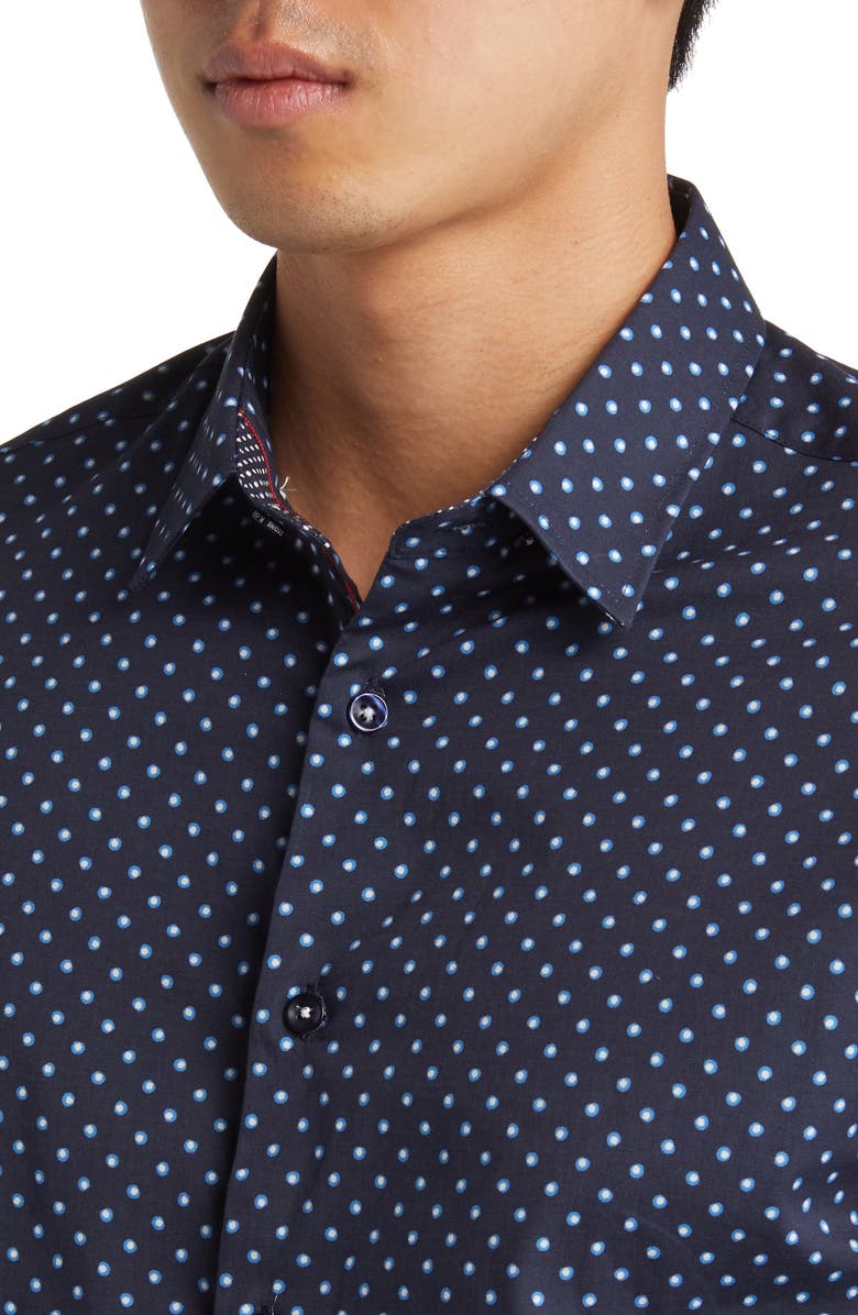Stone Rose Painted Dot Print Stretch Cotton Button-Up Shirt, Alternate, color, Navy