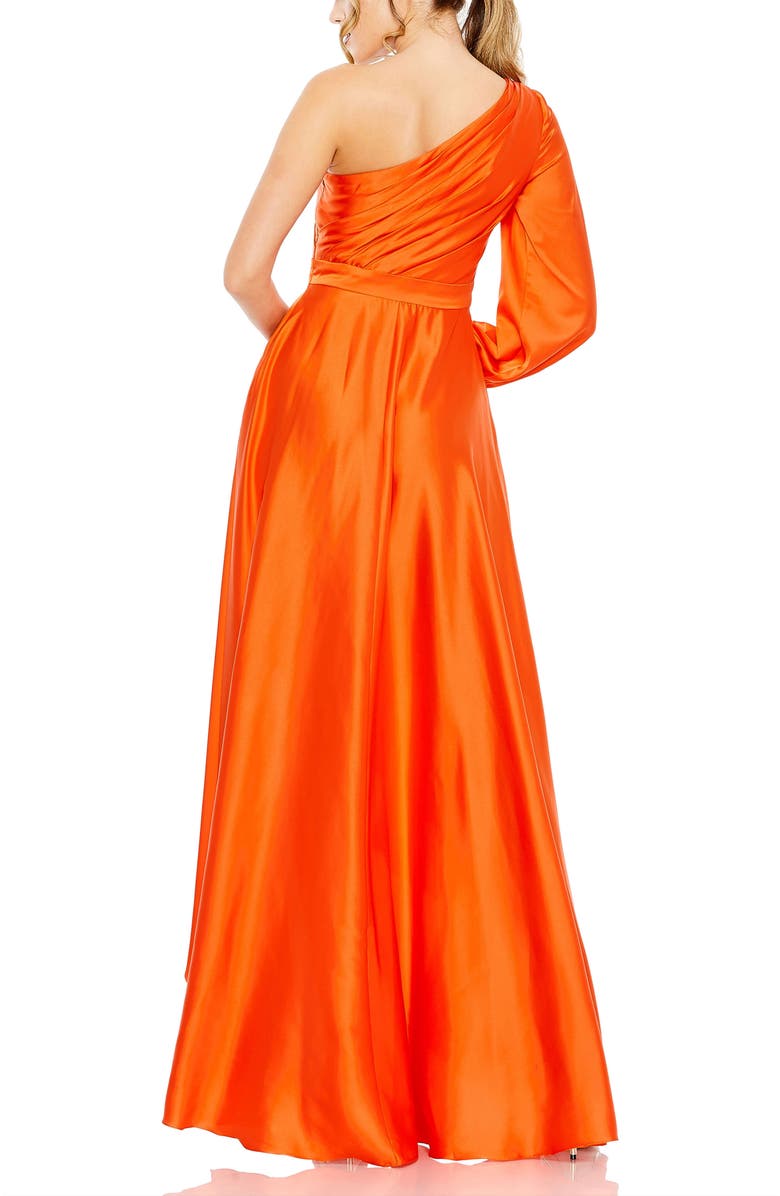 Mac Duggal High Low One Shoulder Flowy Gown, Alternate, color, Orange