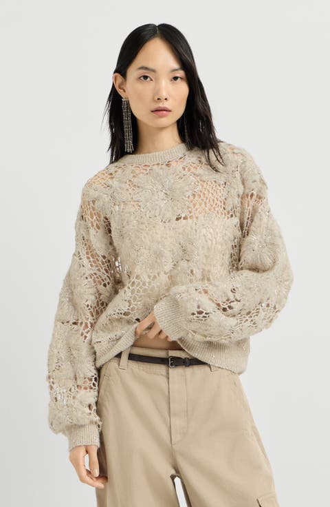 Whispering bloom embroidery sweater in sparkling mohair and wool