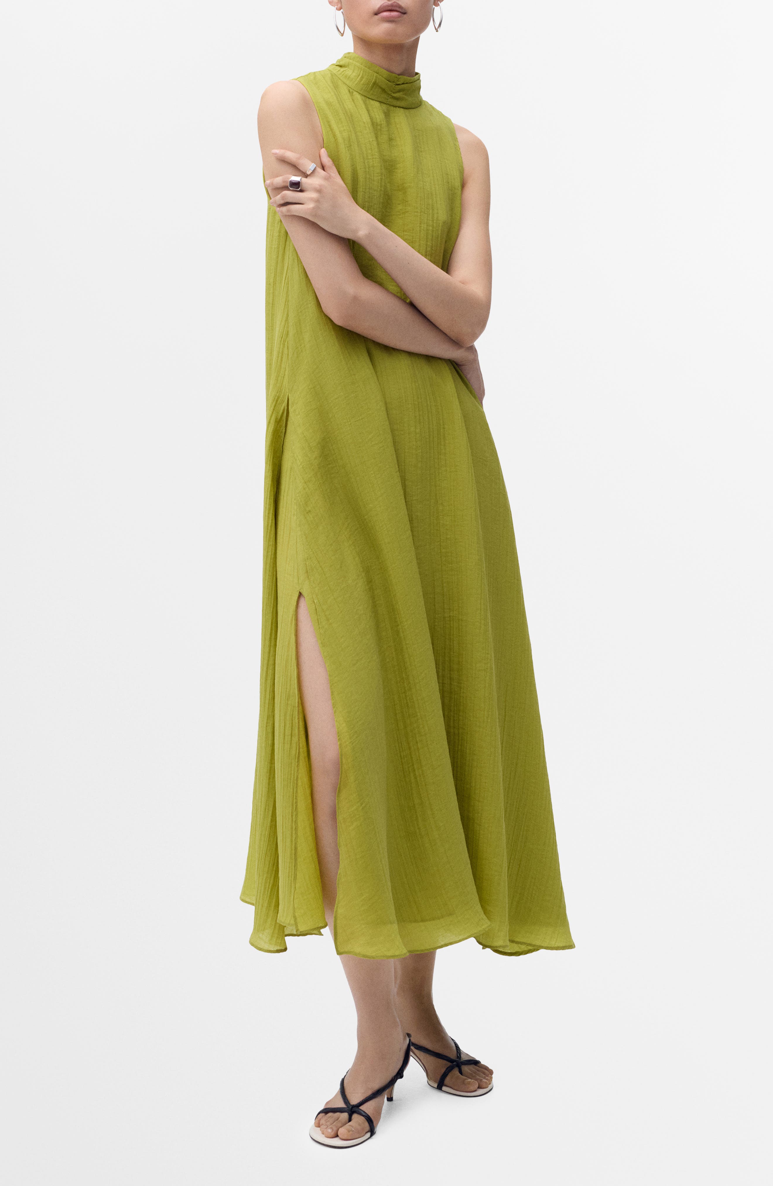 Mock Neck Sleeveless Trapeze Dress