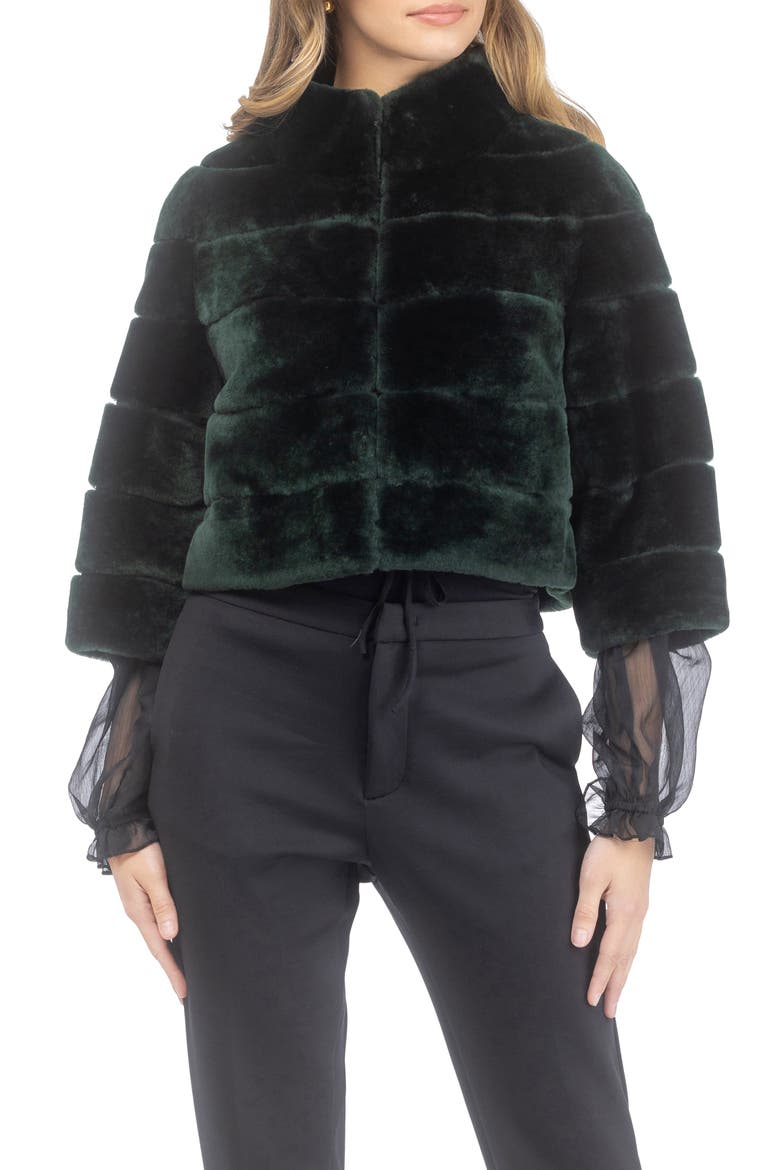 Genuine Shearling Cropped Bolero with Cropped Sleeves, Alternate, color, EMERALD