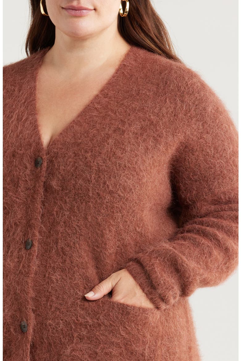 Fuzzy Alpaca Blend Cardigan, Alternate, color, BROWN BRUNETTE