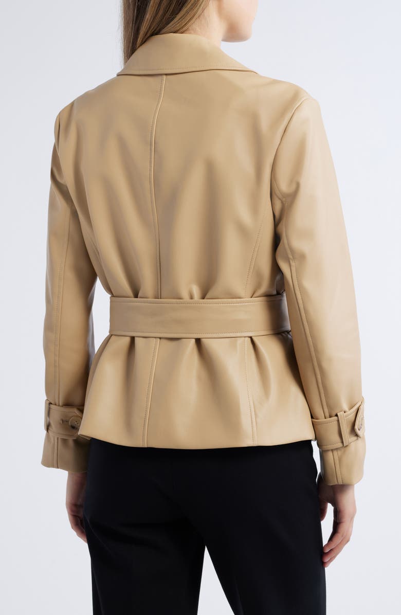 Anne Klein Faux Leather Short Belted Trench Coat, Alternate, color, 