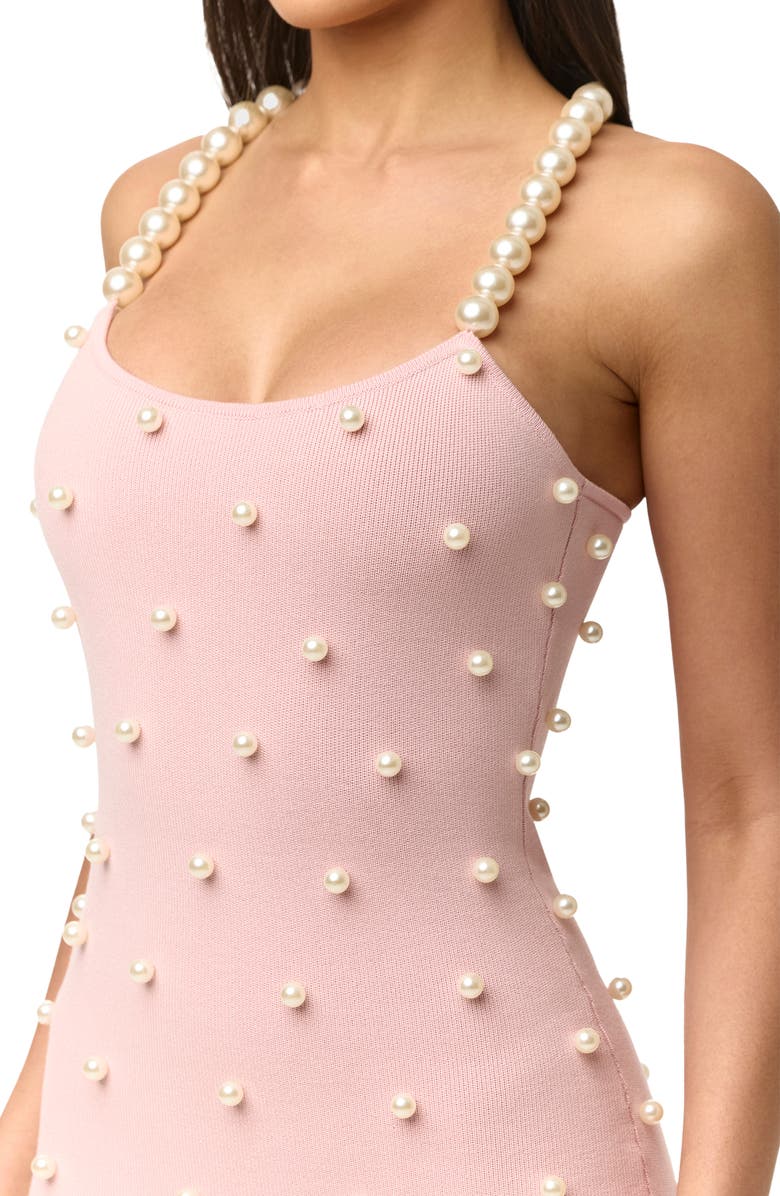 Naked Wardrobe Faux Pearl Body-Con Minidress, Alternate, color, Cotton Candy