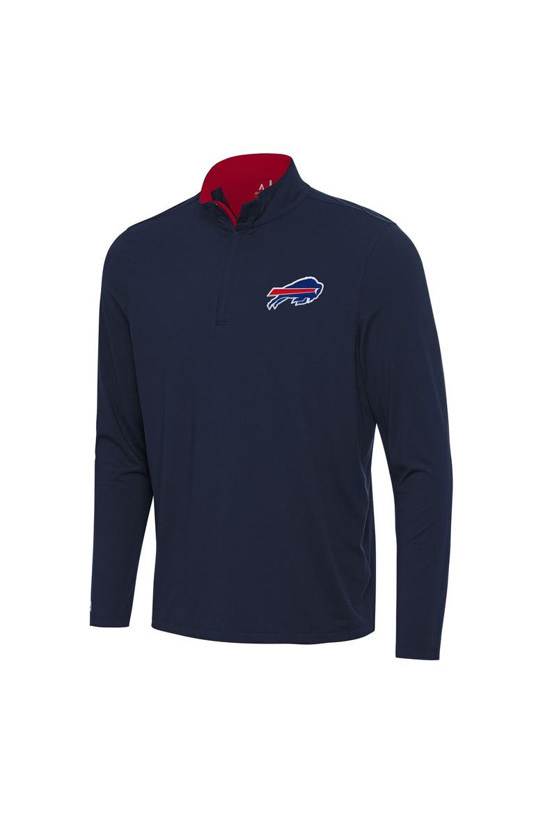 Men's Antigua Navy/Red Buffalo Bills Content Quarter-Zip Pullover Top, Alternate, color, Navy