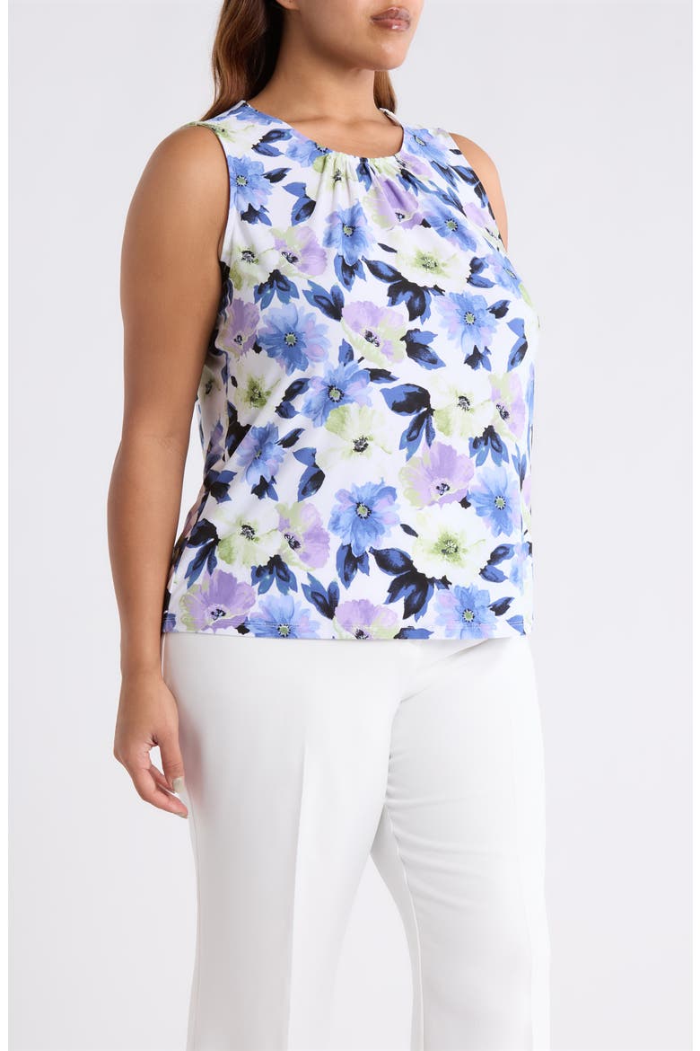 Floral Print Shirred Shell, Alternate, color, LILY WHITE MULTI