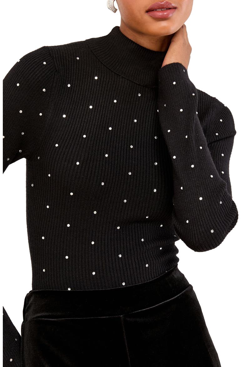 Embellished Rib Mock Neck Sweater, Main, color, BLACK