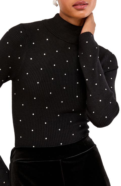 Embellished Rib Mock Neck Sweater