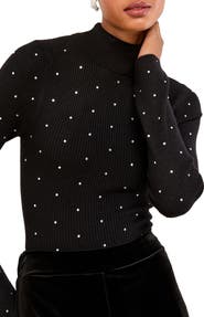 Lipsy Embellished Rib Mock Neck Sweater