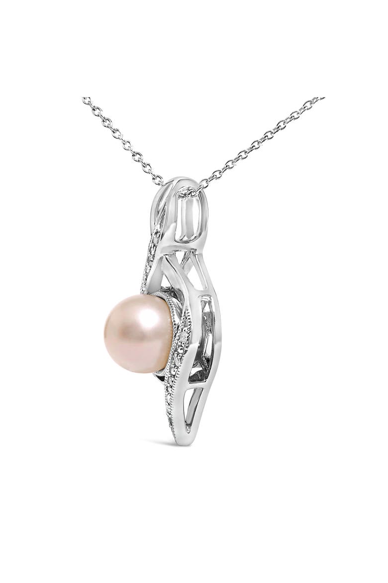 Sterling Silver 7mm Cultured Pearl and Diamond Accent Swirl Pendant Necklace, Alternate, color, White