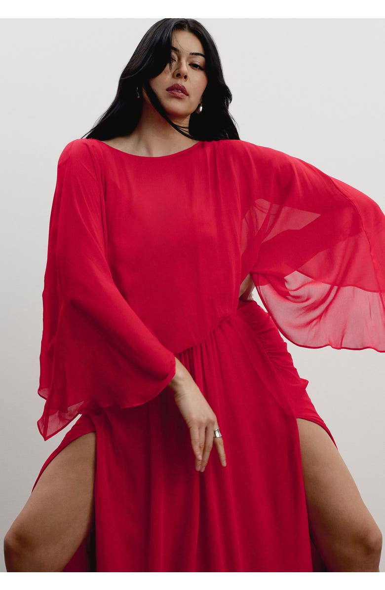 11 Honoré Sheer Draped Gown, Alternate, color, Flame Scarlet