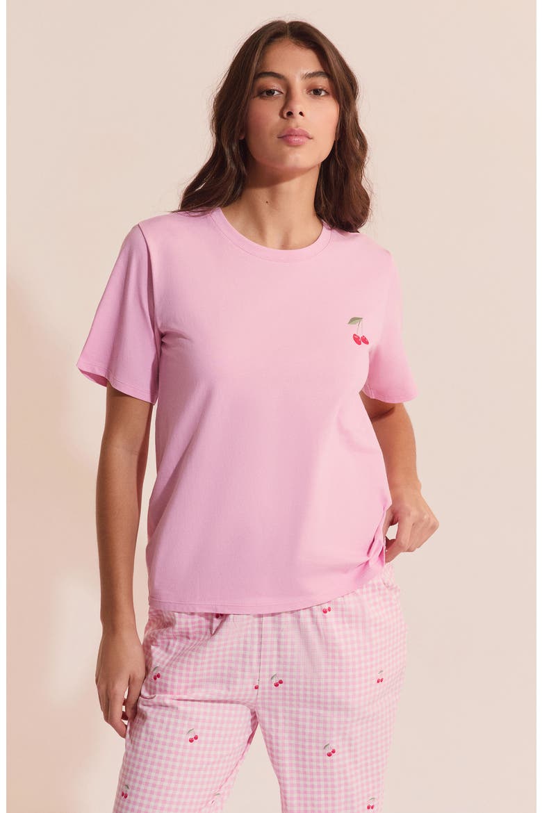 Bonnie Cherry Print Cotton Pajama Top & Pants Set, Alternate, color, CANDY-PINK