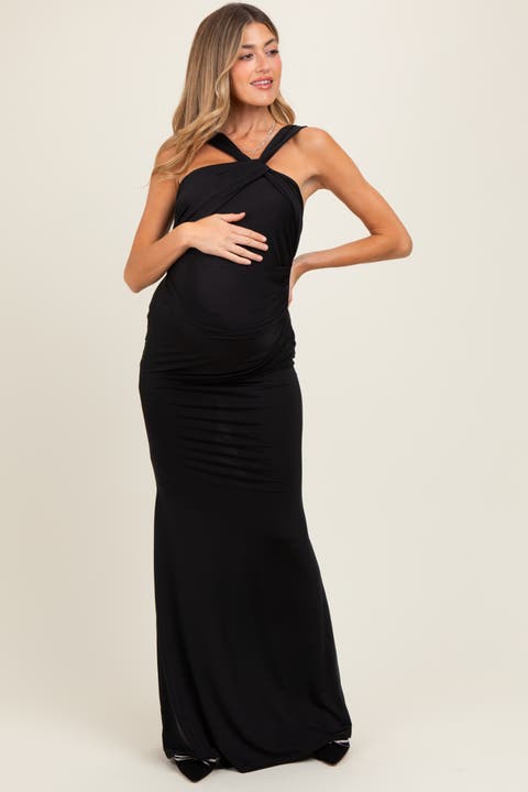 Twist Front Ruched Maxi Dress