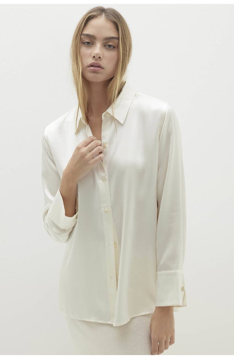 NAKED CASHMERE Suvi Silk Button-Up Shirt, Alternate, color, Ecru