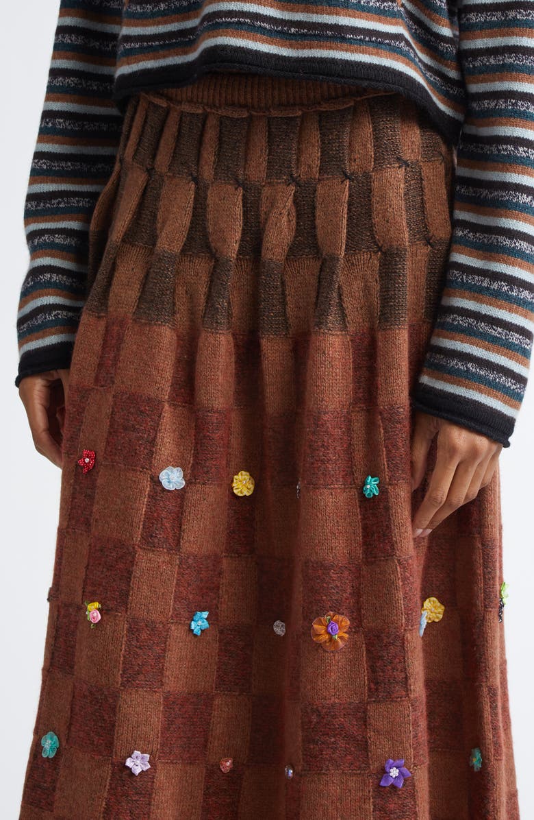 YanYan Floral Ribbon Checkerboard Knit A-Line Wool
Cotton Blend Skirt, Alternate, color,