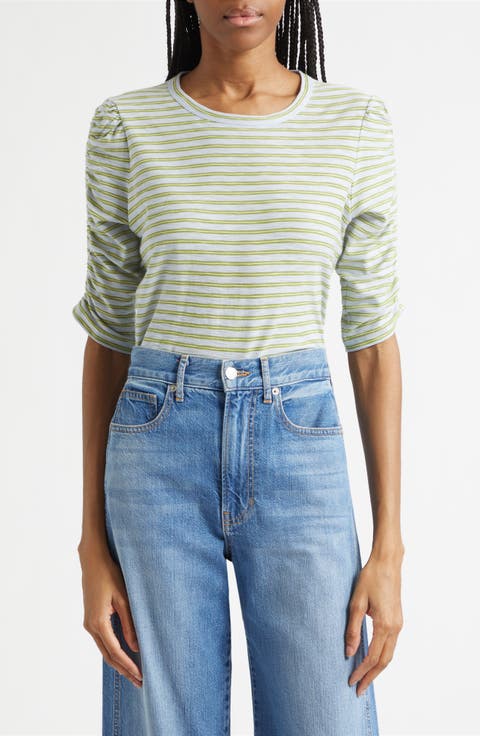 Waldorf Stripe Ruched Sleeve Tee