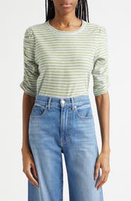 Veronica Beard Waldorf Stripe Ruched Sleeve Tee